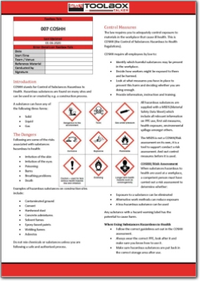 coshh toolbox talk