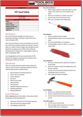 hand safety toolbox talk