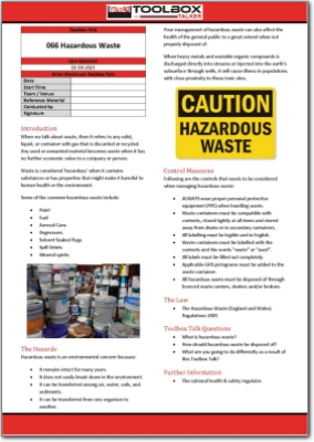 hazardous waste toolbox talk