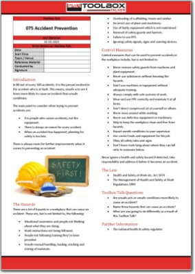 accident prevention toolbox talk
