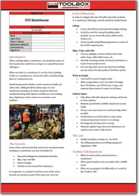 warehouse toolbox talk