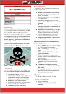 carbon monoxide toolbox talk