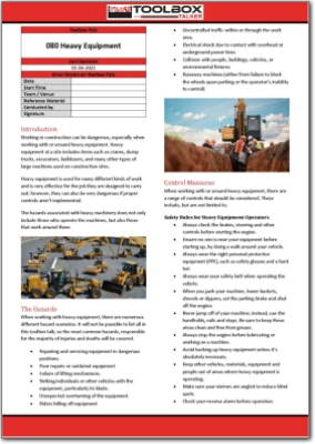 heavy equipment toolbox talk