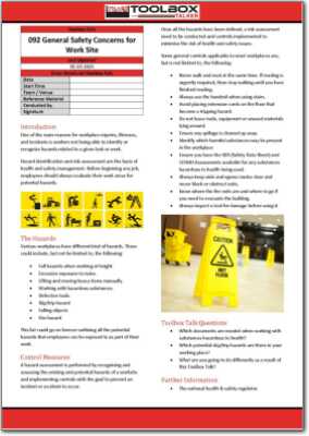 general safety concerns for work site toolbox talk